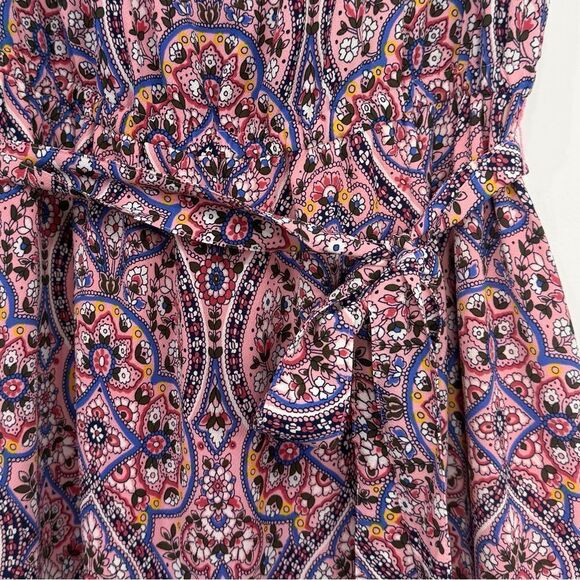 Talbots Majestic Medallion Floral Ruffle Cap Sleeve Tie Waist Pinafore Dress - Picture 14 of 16